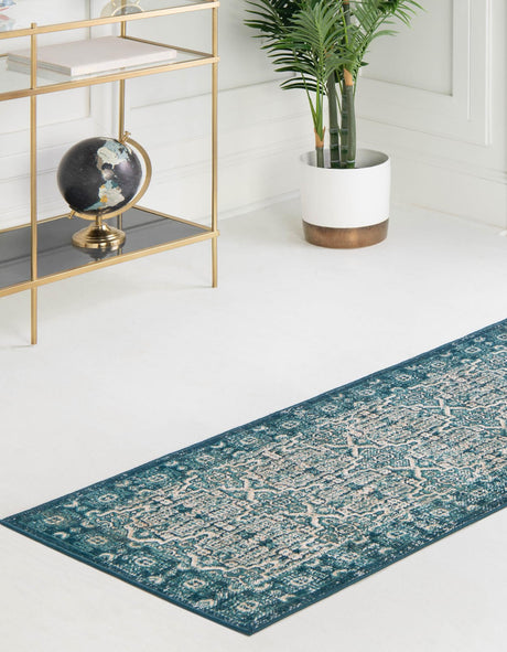 Blue 2' 7 x 10' Lucerne Runner Area Rug 100% Polypropylene Traditional Classic Easy Clean Carpet for Kitchens, Living Rooms, Bedroom, Office for Sale at Rug Engine