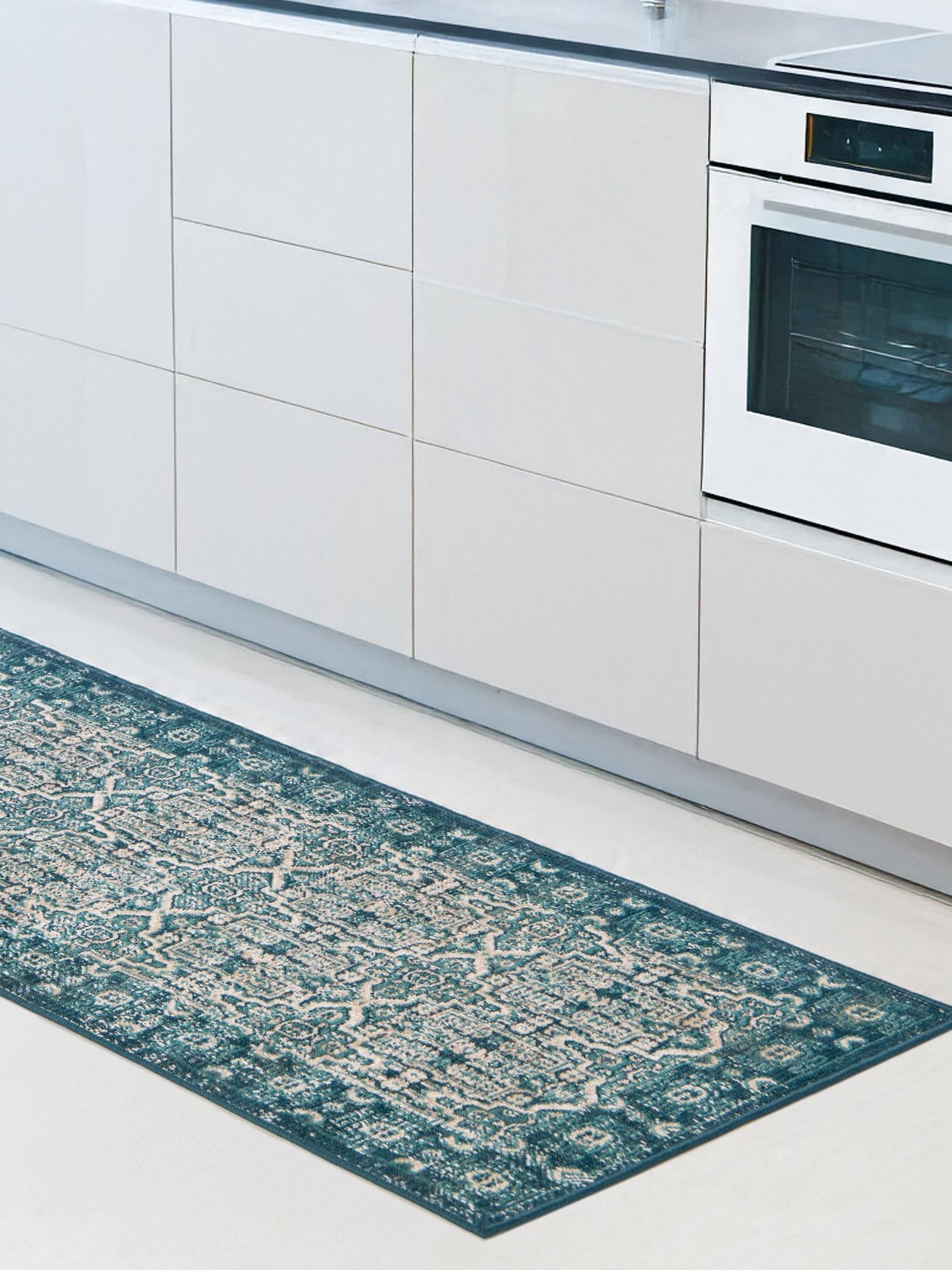 Blue 2' 7 x 10' Lucerne Runner Area Rug 100% Polypropylene Traditional Classic Easy Clean Carpet for Kitchens, Living Rooms, Bedroom, Office for Sale at Rug Engine