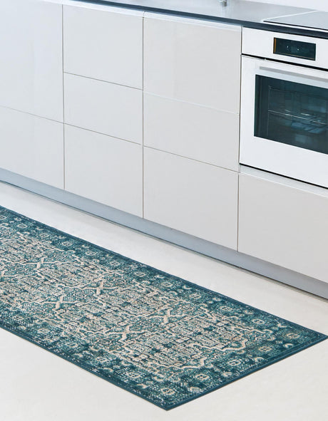 Blue 2' 7 x 10' Lucerne Runner Area Rug 100% Polypropylene Traditional Classic Easy Clean Carpet for Kitchens, Living Rooms, Bedroom, Office for Sale at Rug Engine