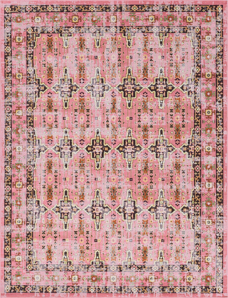 Pink 9' x 12' Lucerne Rectangle Area Rug 100% Polypropylene Traditional Classic Easy Clean Carpet for Kitchens, Living Rooms, Bedroom, Office for Sale at Rug Engine