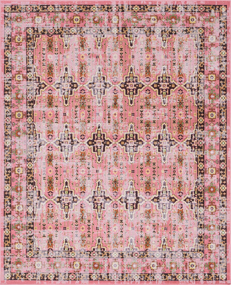 Pink 7' 10 x 10' Lucerne Rectangle Area Rug 100% Polypropylene Traditional Classic Easy Clean Carpet for Kitchens, Living Rooms, Bedroom, Office for Sale at Rug Engine