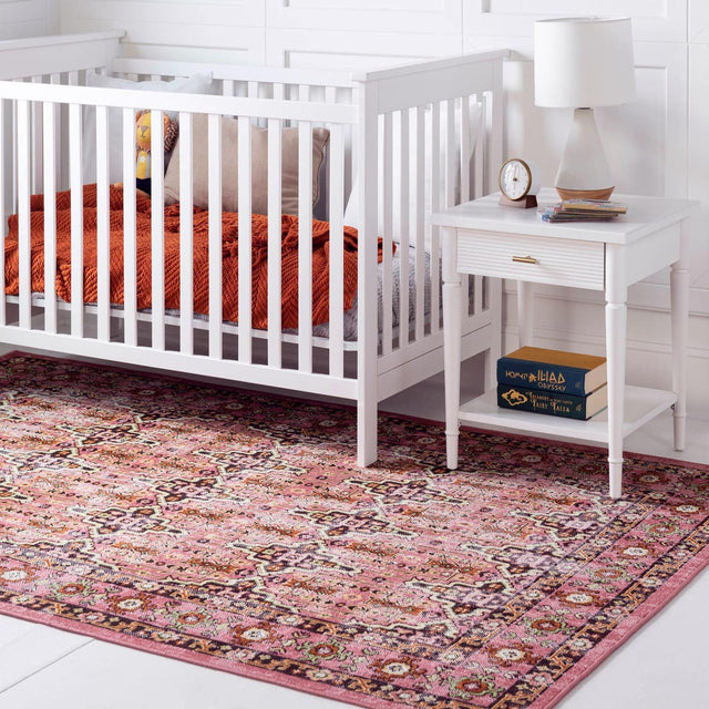 Pink 9' x 12' Lucerne Rectangle Area Rug 100% Polypropylene Traditional Classic Easy Clean Carpet for Kitchens, Living Rooms, Bedroom, Office for Sale at Rug Engine