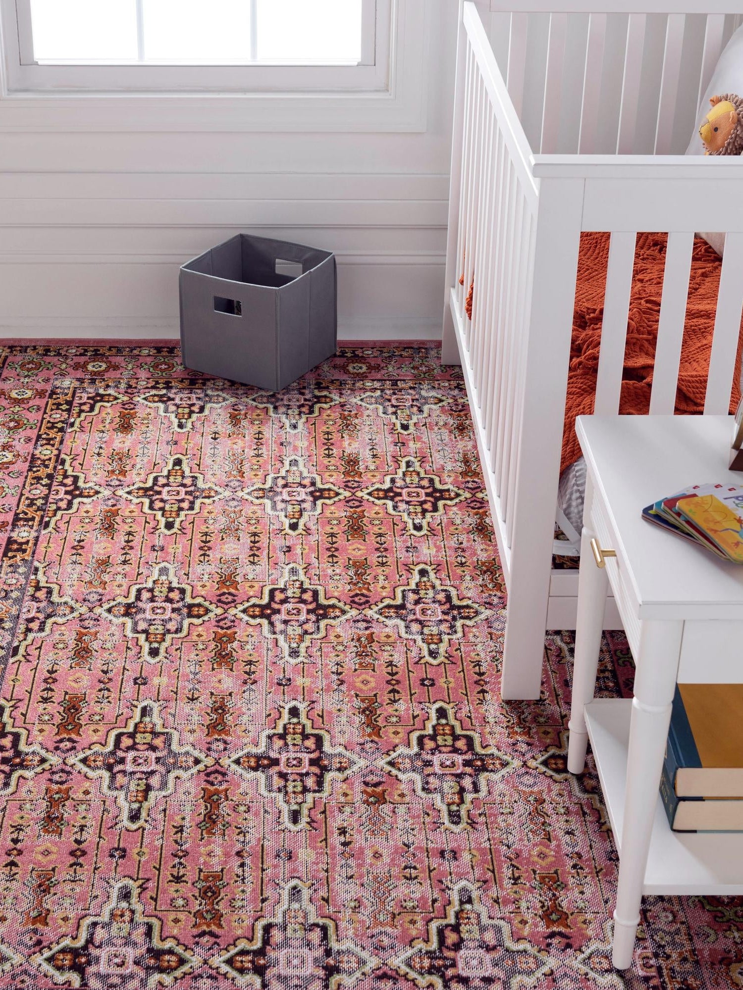 Pink 4' 1 x 6' 1 Lucerne Rectangle Area Rug 100% Polypropylene Traditional Classic Easy Clean Carpet for Kitchens, Living Rooms, Bedroom, Office for Sale at Rug Engine