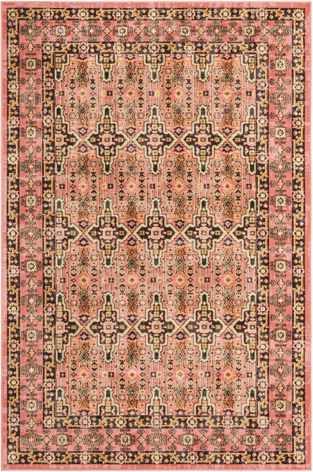 Pink 5' 3 x 8' Lucerne Rectangle Area Rug 100% Polypropylene Traditional Classic Easy Clean Carpet for Kitchens, Living Rooms, Bedroom, Office for Sale at Rug Engine
