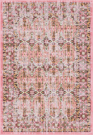 Pink 4' 1 x 6' 1 Lucerne Rectangle Area Rug 100% Polypropylene Traditional Classic Easy Clean Carpet for Kitchens, Living Rooms, Bedroom, Office for Sale at Rug Engine