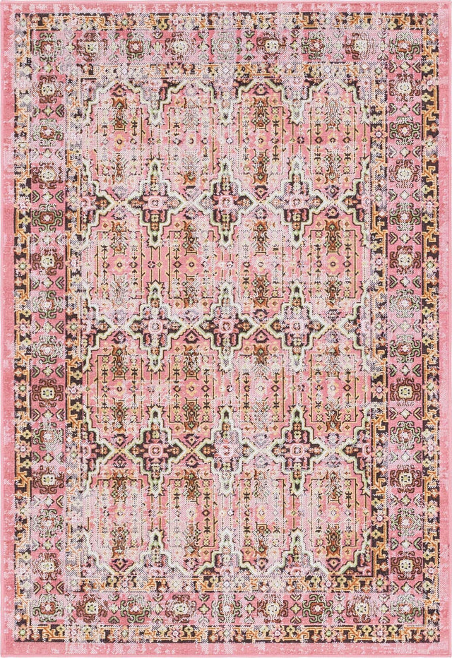 Pink 4' 1 x 6' 1 Lucerne Rectangle Area Rug 100% Polypropylene Traditional Classic Easy Clean Carpet for Kitchens, Living Rooms, Bedroom, Office for Sale at Rug Engine