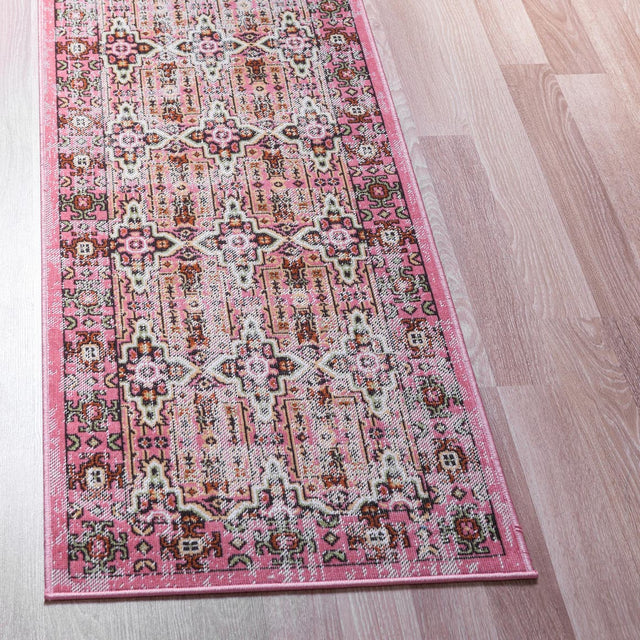 Pink 2' 7 x 10' Lucerne Runner Area Rug 100% Polypropylene Traditional Classic Easy Clean Carpet for Kitchens, Living Rooms, Bedroom, Office for Sale at Rug Engine