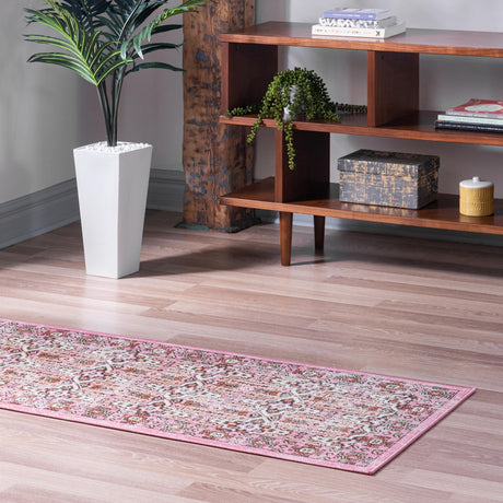 Pink 2' x 6' 1 Lucerne Runner Area Rug 100% Polypropylene Traditional Classic Easy Clean Carpet for Kitchens, Living Rooms, Bedroom, Office for Sale at Rug Engine