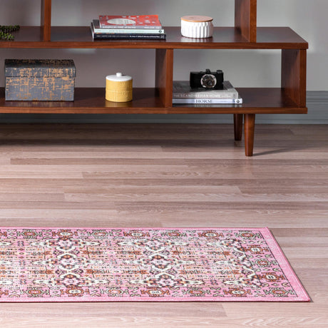 Pink 2' x 6' 1 Lucerne Runner Area Rug 100% Polypropylene Traditional Classic Easy Clean Carpet for Kitchens, Living Rooms, Bedroom, Office for Sale at Rug Engine