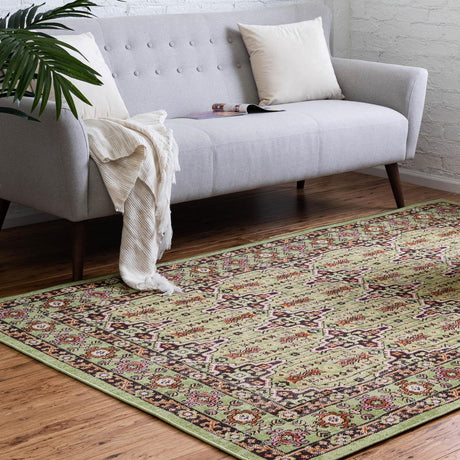 Green 9' x 12' Lucerne Rectangle Area Rug 100% Polypropylene Traditional Classic Easy Clean Carpet for Kitchens, Living Rooms, Bedroom, Office for Sale at Rug Engine