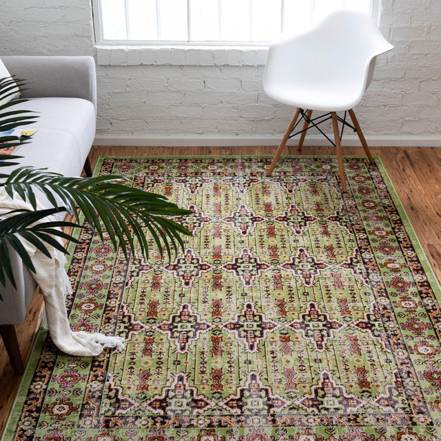 Green 9' x 12' Lucerne Rectangle Area Rug 100% Polypropylene Traditional Classic Easy Clean Carpet for Kitchens, Living Rooms, Bedroom, Office for Sale at Rug Engine