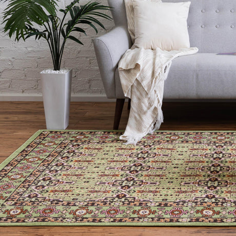 Green 5' 3 x 8' Lucerne Rectangle Area Rug 100% Polypropylene Traditional Classic Easy Clean Carpet for Kitchens, Living Rooms, Bedroom, Office for Sale at Rug Engine