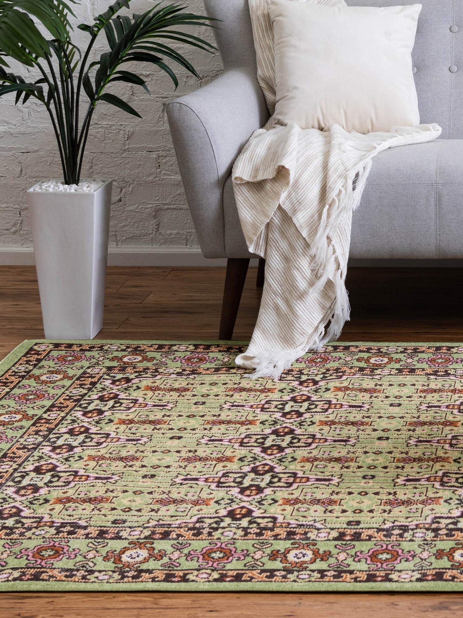 Green 4' 1 x 6' 1 Lucerne Rectangle Area Rug 100% Polypropylene Traditional Classic Easy Clean Carpet for Kitchens, Living Rooms, Bedroom, Office for Sale at Rug Engine