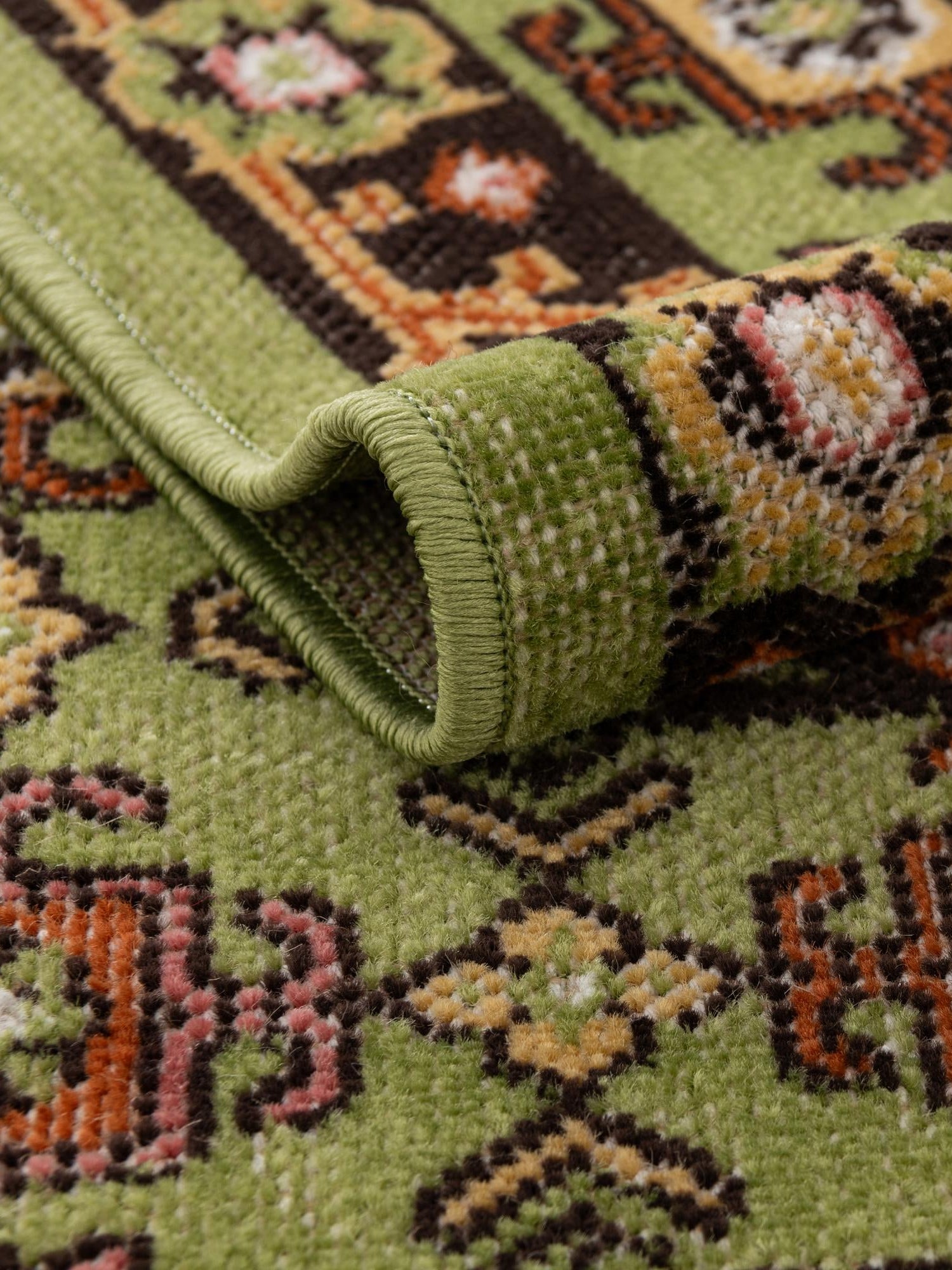 Green 5' 3 x 8' Lucerne Rectangle Area Rug 100% Polypropylene Traditional Classic Easy Clean Carpet for Kitchens, Living Rooms, Bedroom, Office for Sale at Rug Engine