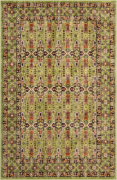 Green 5' 3 x 8' Lucerne Rectangle Area Rug 100% Polypropylene Traditional Classic Easy Clean Carpet for Kitchens, Living Rooms, Bedroom, Office for Sale at Rug Engine