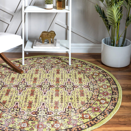 Green 5' 3 x 5' 3 Lucerne Round Area Rug 100% Polypropylene Traditional Classic Easy Clean Carpet for Kitchens, Living Rooms, Bedroom, Office for Sale at Rug Engine