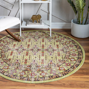 Green 5' 3 x 5' 3 Lucerne Round Area Rug 100% Polypropylene Traditional Classic Easy Clean Carpet for Kitchens, Living Rooms, Bedroom, Office for Sale at Rug Engine