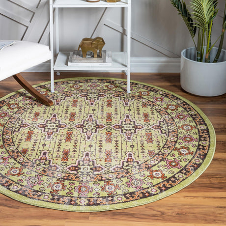 Green 5' 3 x 5' 3 Lucerne Round Area Rug 100% Polypropylene Traditional Classic Easy Clean Carpet for Kitchens, Living Rooms, Bedroom, Office for Sale at Rug Engine