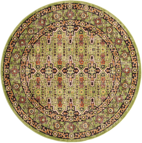 Green 5' 3 x 5' 3 Lucerne Round Area Rug 100% Polypropylene Traditional Classic Easy Clean Carpet for Kitchens, Living Rooms, Bedroom, Office for Sale at Rug Engine