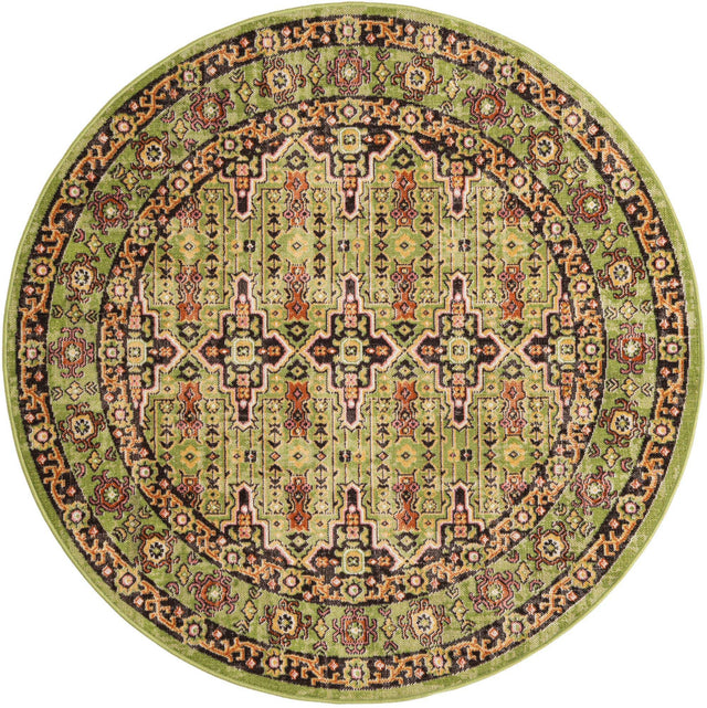 Green 5' 3 x 5' 3 Lucerne Round Area Rug 100% Polypropylene Traditional Classic Easy Clean Carpet for Kitchens, Living Rooms, Bedroom, Office for Sale at Rug Engine