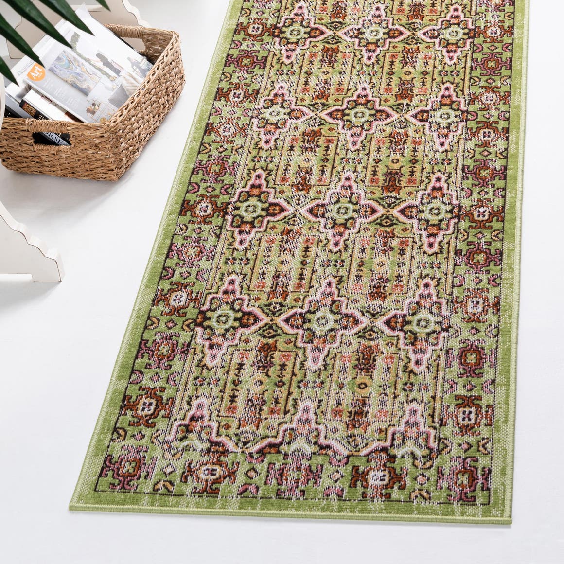 Green 2' x 6' 1 Lucerne Runner Area Rug 100% Polypropylene Traditional Classic Easy Clean Carpet for Kitchens, Living Rooms, Bedroom, Office for Sale at Rug Engine