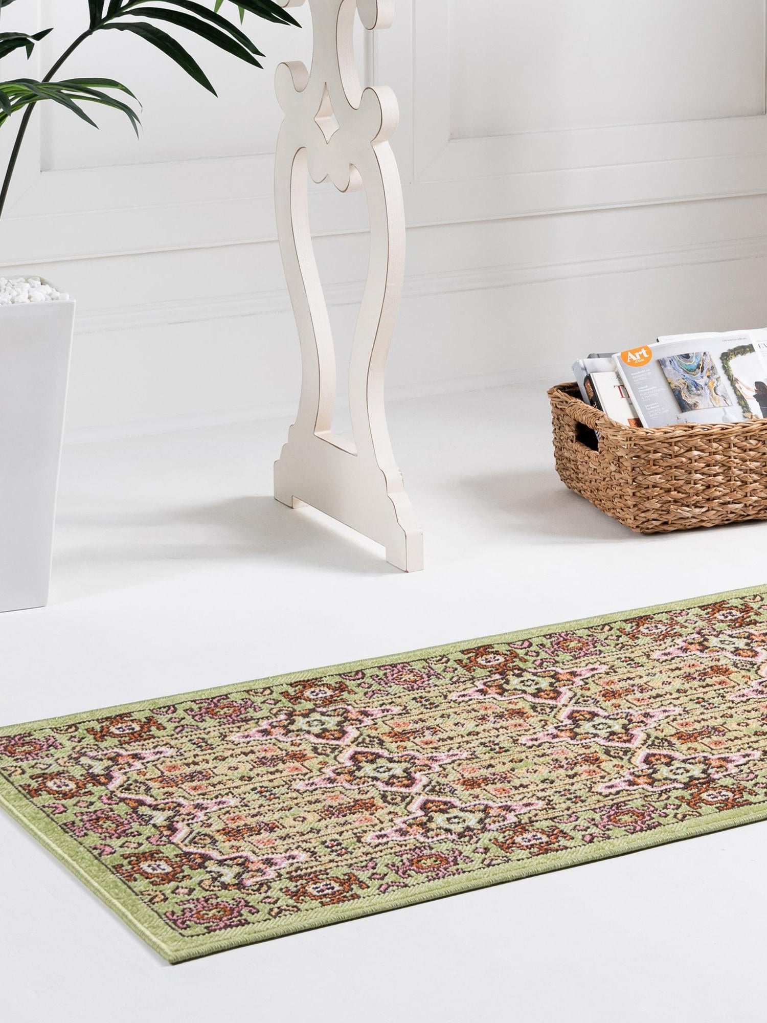 Green 2' x 6' 1 Lucerne Runner Area Rug 100% Polypropylene Traditional Classic Easy Clean Carpet for Kitchens, Living Rooms, Bedroom, Office for Sale at Rug Engine