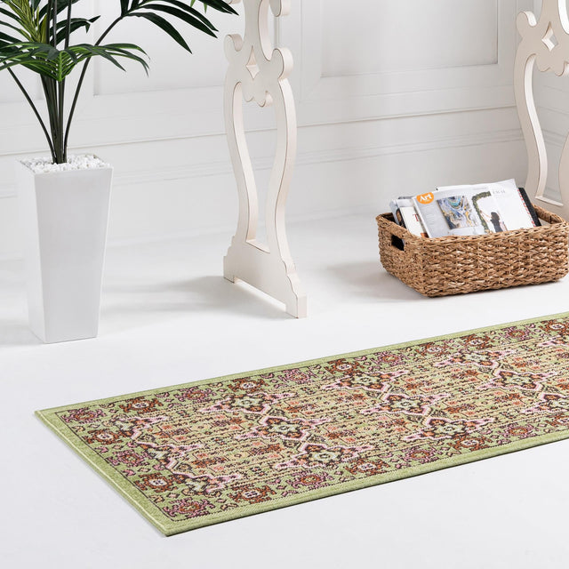 Green 2' x 6' 1 Lucerne Runner Area Rug 100% Polypropylene Traditional Classic Easy Clean Carpet for Kitchens, Living Rooms, Bedroom, Office for Sale at Rug Engine