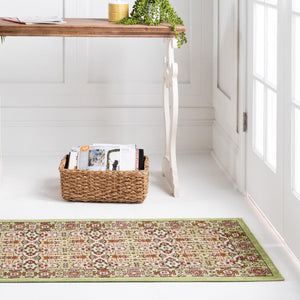 Green 2' x 6' 1 Lucerne Runner Area Rug 100% Polypropylene Traditional Classic Easy Clean Carpet for Kitchens, Living Rooms, Bedroom, Office for Sale at Rug Engine
