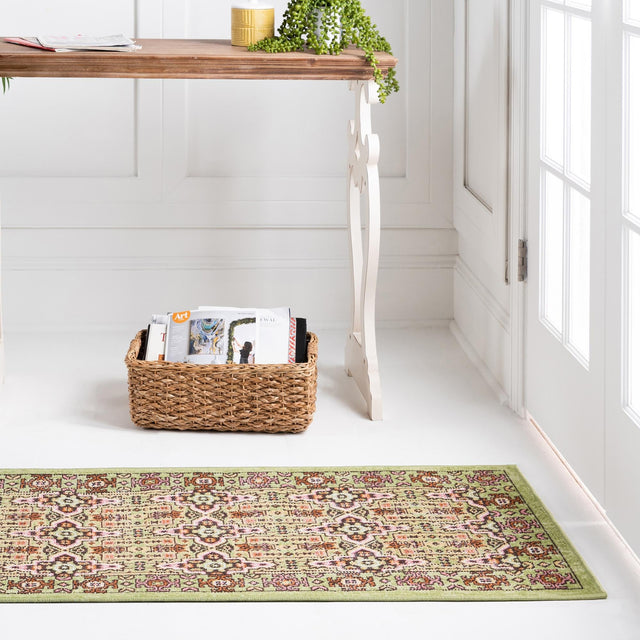 Green 2' x 6' 1 Lucerne Runner Area Rug 100% Polypropylene Traditional Classic Easy Clean Carpet for Kitchens, Living Rooms, Bedroom, Office for Sale at Rug Engine