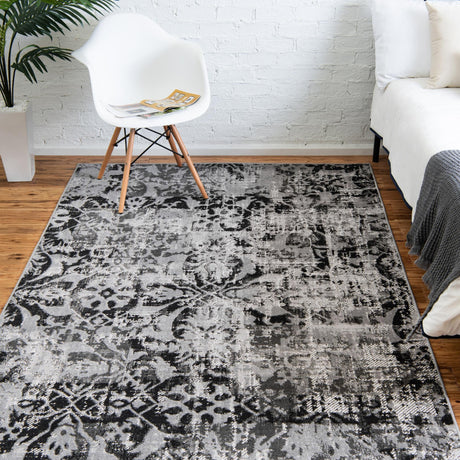 Gray 4' 1 x 6' 1 Lucerne Rectangle Area Rug 100% Polypropylene Traditional Classic Easy Clean Carpet for Kitchens, Living Rooms, Bedroom, Office for Sale at Rug Engine