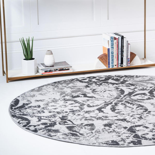 Gray 5' 3 x 5' 3 Lucerne Round Area Rug 100% Polypropylene Traditional Classic Easy Clean Carpet for Kitchens, Living Rooms, Bedroom, Office for Sale at Rug Engine