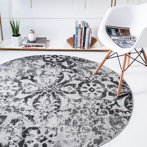 Gray 5' 3 x 5' 3 Lucerne Round Area Rug 100% Polypropylene Traditional Classic Easy Clean Carpet for Kitchens, Living Rooms, Bedroom, Office for Sale at Rug Engine