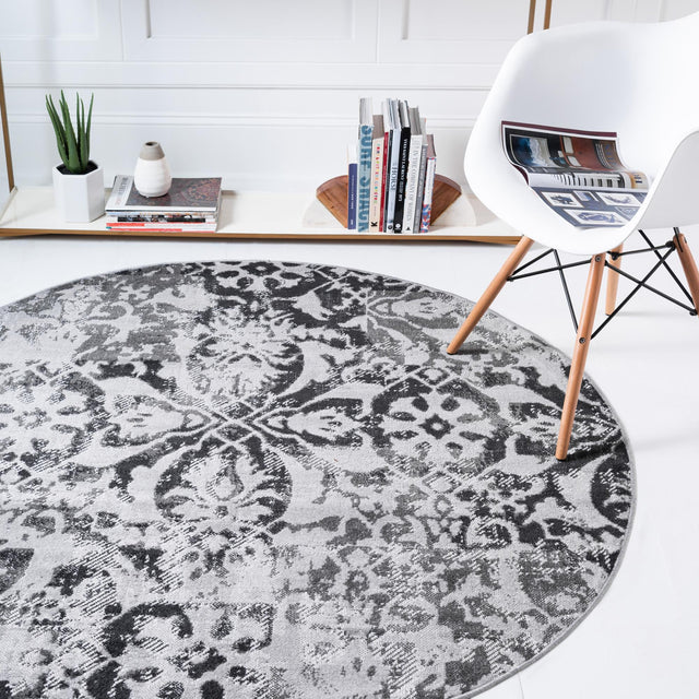 Gray 5' 3 x 5' 3 Lucerne Round Area Rug 100% Polypropylene Traditional Classic Easy Clean Carpet for Kitchens, Living Rooms, Bedroom, Office for Sale at Rug Engine