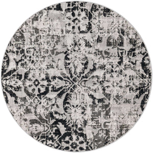 Gray 5' 3 x 5' 3 Lucerne Round Area Rug 100% Polypropylene Traditional Classic Easy Clean Carpet for Kitchens, Living Rooms, Bedroom, Office for Sale at Rug Engine