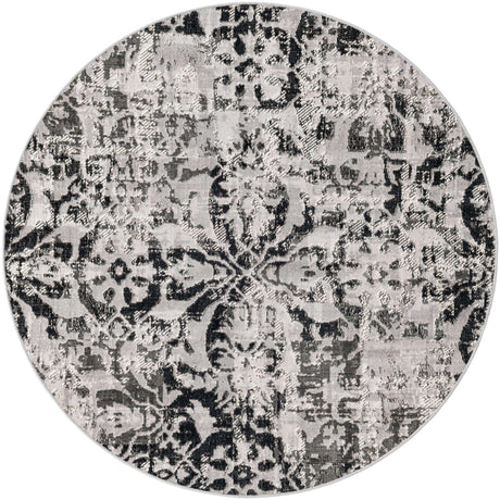 Gray 5' 3 x 5' 3 Lucerne Round Area Rug 100% Polypropylene Traditional Classic Easy Clean Carpet for Kitchens, Living Rooms, Bedroom, Office for Sale at Rug Engine