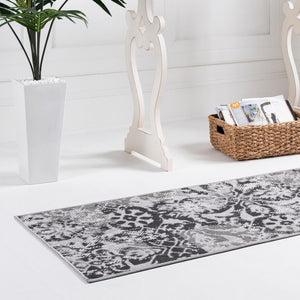 Gray 2' 7 x 10' Lucerne Runner Area Rug 100% Polypropylene Traditional Classic Easy Clean Carpet for Kitchens, Living Rooms, Bedroom, Office for Sale at Rug Engine