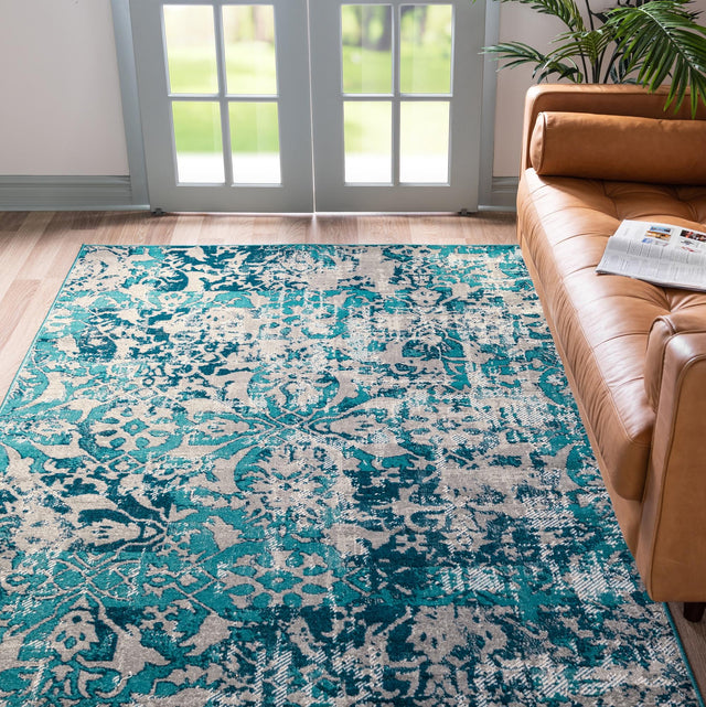 Blue 4' 1 x 6' 1 Lucerne Rectangle Area Rug 100% Polypropylene Traditional Classic Easy Clean Carpet for Kitchens, Living Rooms, Bedroom, Office for Sale at Rug Engine