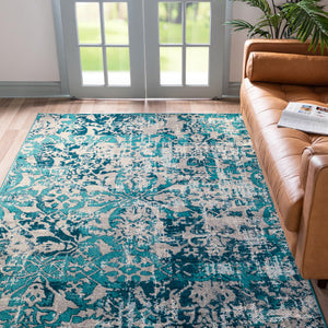 Blue 9' x 12' Lucerne Rectangle Area Rug 100% Polypropylene Traditional Classic Easy Clean Carpet for Kitchens, Living Rooms, Bedroom, Office for Sale at Rug Engine
