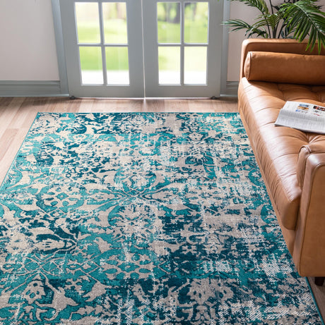 Blue 9' x 12' Lucerne Rectangle Area Rug 100% Polypropylene Traditional Classic Easy Clean Carpet for Kitchens, Living Rooms, Bedroom, Office for Sale at Rug Engine