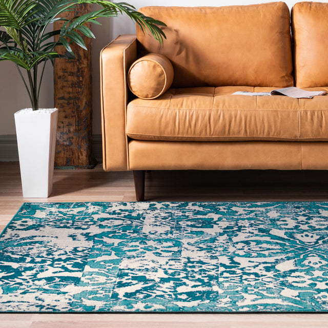 Blue 7' 10 x 10' Lucerne Rectangle Area Rug 100% Polypropylene Traditional Classic Easy Clean Carpet for Kitchens, Living Rooms, Bedroom, Office for Sale at Rug Engine