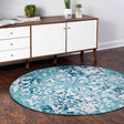 Blue 5' 3 x 5' 3 Lucerne Round Area Rug 100% Polypropylene Traditional Classic Easy Clean Carpet for Kitchens, Living Rooms, Bedroom, Office for Sale at Rug Engine