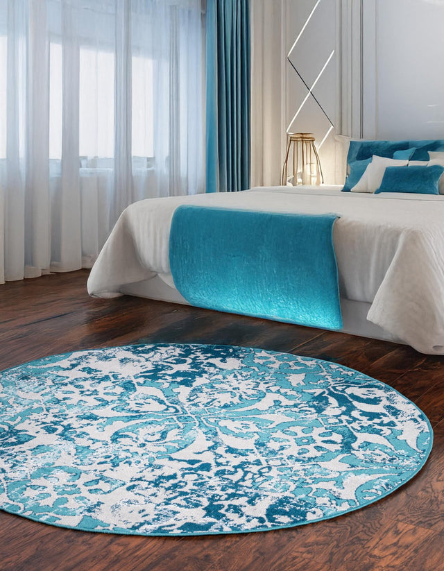 Blue 5' 3 x 5' 3 Lucerne Round Area Rug 100% Polypropylene Traditional Classic Easy Clean Carpet for Kitchens, Living Rooms, Bedroom, Office for Sale at Rug Engine