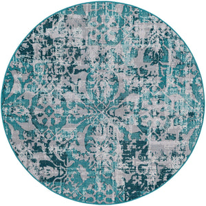 Blue 5' 3 x 5' 3 Lucerne Round Area Rug 100% Polypropylene Traditional Classic Easy Clean Carpet for Kitchens, Living Rooms, Bedroom, Office for Sale at Rug Engine