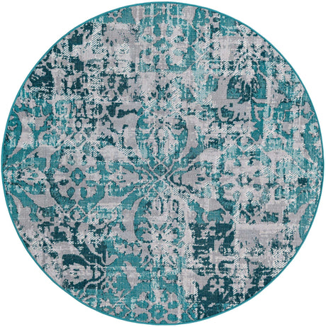 Blue 5' 3 x 5' 3 Lucerne Round Area Rug 100% Polypropylene Traditional Classic Easy Clean Carpet for Kitchens, Living Rooms, Bedroom, Office for Sale at Rug Engine