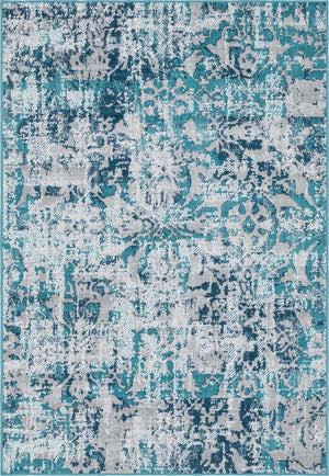 Blue 4' 1 x 6' 1 Lucerne Rectangle Area Rug 100% Polypropylene Traditional Classic Easy Clean Carpet for Kitchens, Living Rooms, Bedroom, Office for Sale at Rug Engine