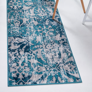 Blue 2' x 6' 1 Lucerne Runner Area Rug 100% Polypropylene Traditional Classic Easy Clean Carpet for Kitchens, Living Rooms, Bedroom, Office for Sale at Rug Engine