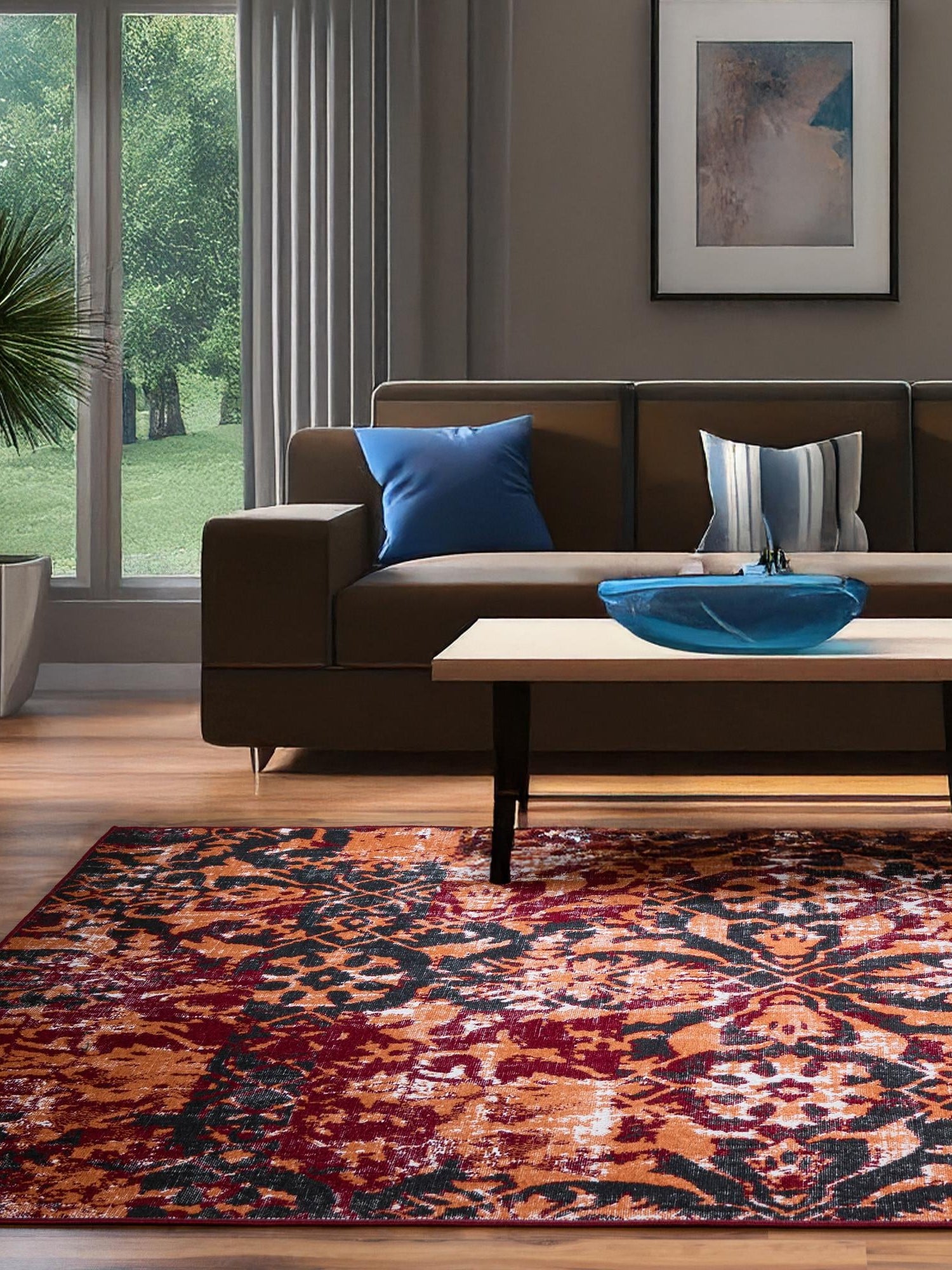 Rust Red 7' 10 x 10' Lucerne Rectangle Area Rug 100% Polypropylene Traditional Classic Easy Clean Carpet for Kitchens, Living Rooms, Bedroom, Office for Sale at Rug Engine