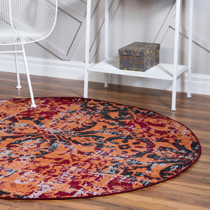 Rust Red 5' 3 x 5' 3 Lucerne Round Area Rug 100% Polypropylene Traditional Classic Easy Clean Carpet for Kitchens, Living Rooms, Bedroom, Office for Sale at Rug Engine