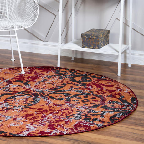Rust Red 5' 3 x 5' 3 Lucerne Round Area Rug 100% Polypropylene Traditional Classic Easy Clean Carpet for Kitchens, Living Rooms, Bedroom, Office for Sale at Rug Engine