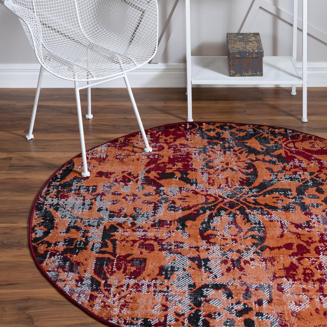 Rust Red 5' 3 x 5' 3 Lucerne Round Area Rug 100% Polypropylene Traditional Classic Easy Clean Carpet for Kitchens, Living Rooms, Bedroom, Office for Sale at Rug Engine